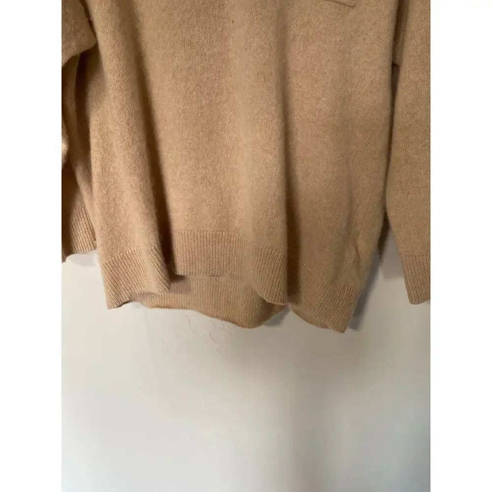 Banana Republic 100% Cashmere Tan Crewneck Sweater Patch Pocket Medium Luxury